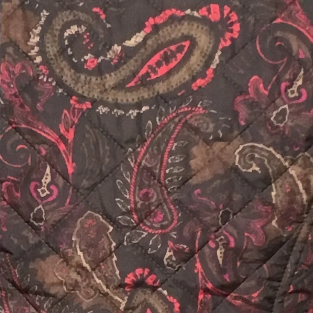 J Jill Black & Burgundy Paisley Quilted Fall Winter Spring Zip Up Vest XSP